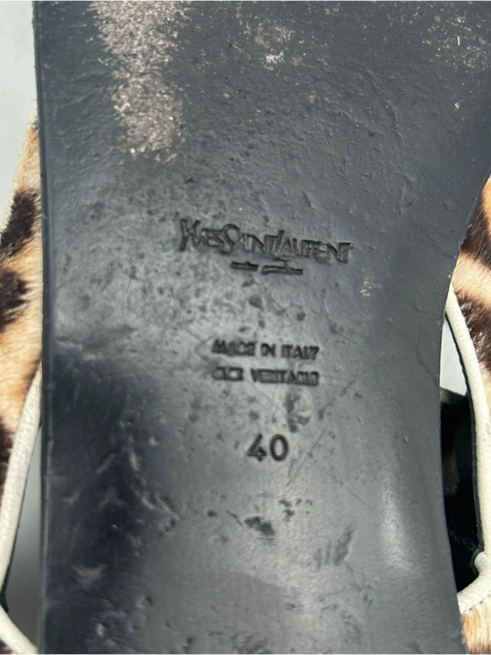 Womens YSL Leopard Calf Hair Sandals Flat Strappy Square Toe Italy 40 luxury - Picture 10 of 13